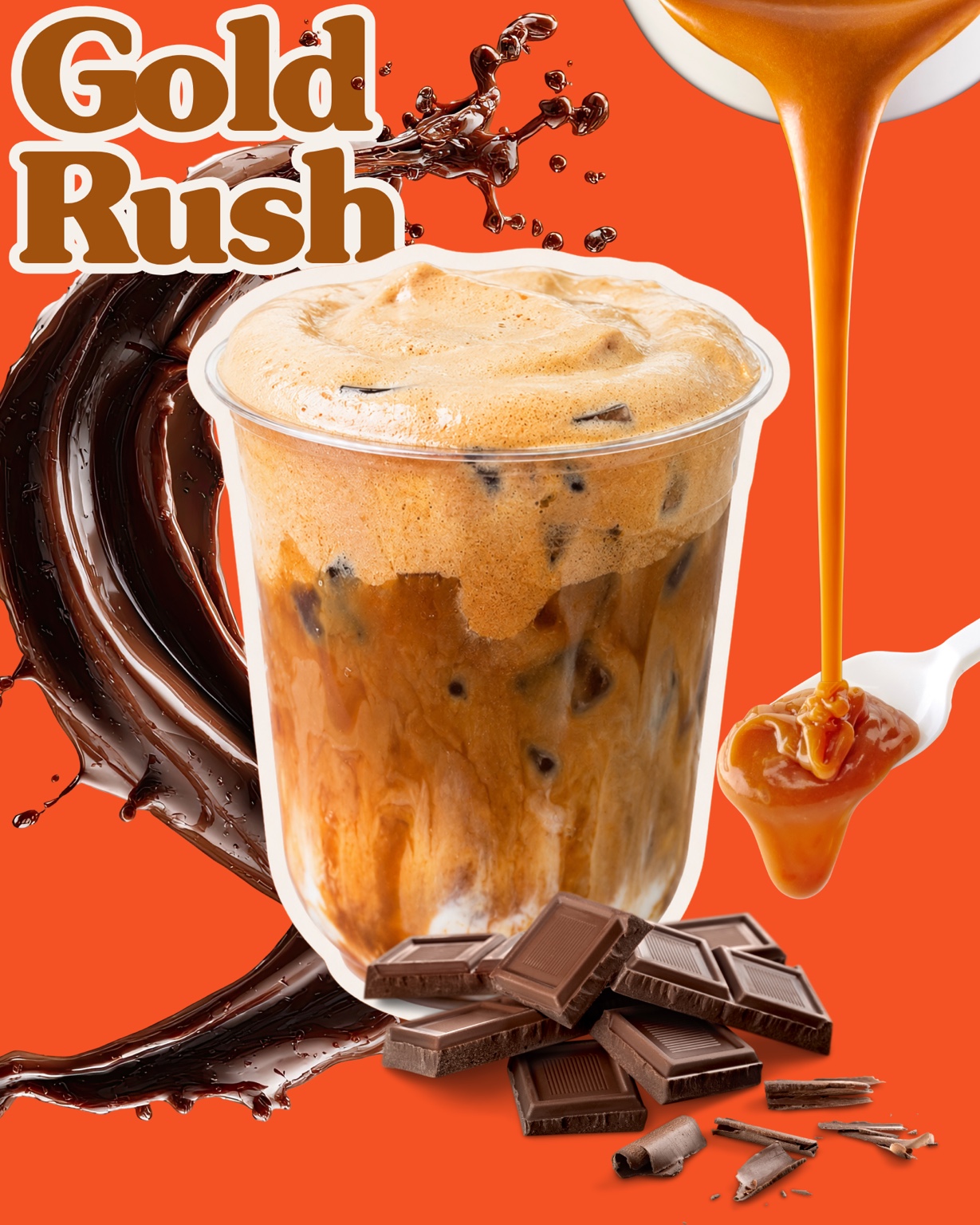 Gold Rush iced coffee with chocolate cold foam